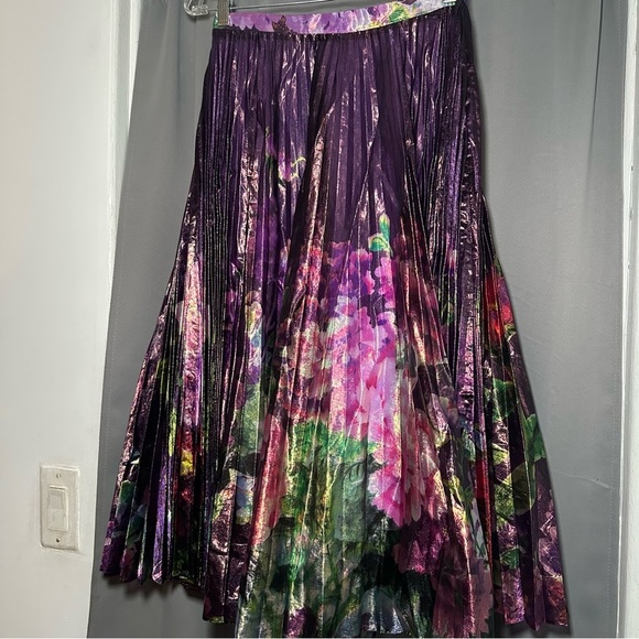 Anthropologie Delfi Collective Floral Midi Pleated Purple Skirt Size Small - Picture 6 of 16